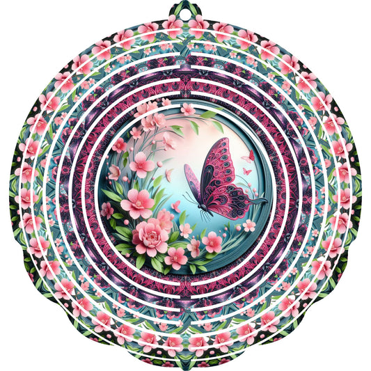 WIND SPINNER - BUTTERFLY PINK FLOWERS