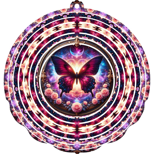 WIND SPINNER - BUTTERFLY DARK PINK WITH FLOWERS