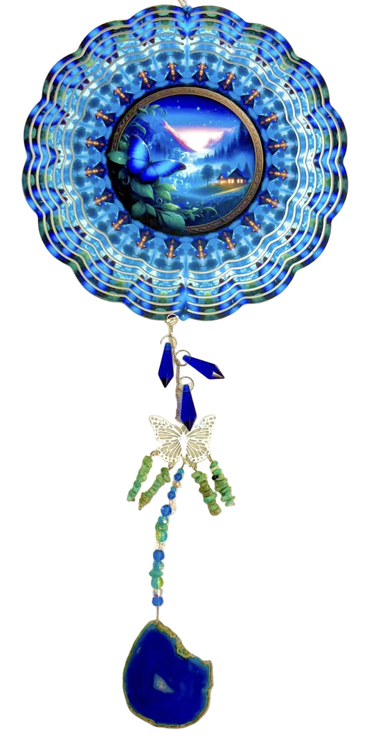 WIND SPINNER - BUTTERFLY BLUE WITH CABIN
