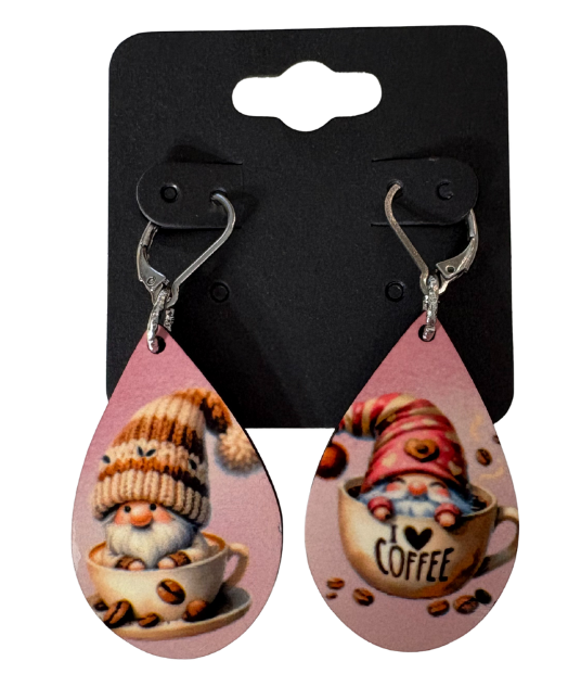 EARRINGS - GNOME IN COFFEE CUP