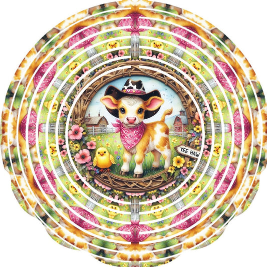 Wind Spinner with Jewel Strand Cow Yee Haw Sign