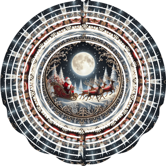 WIND SPINNER - CHRISTMAS SANTA SLEIGH SILVER