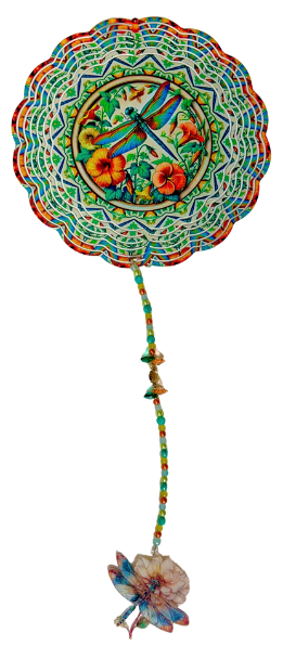 WIND SPINNER - DRAGONFLY ORANGE FLOWERS