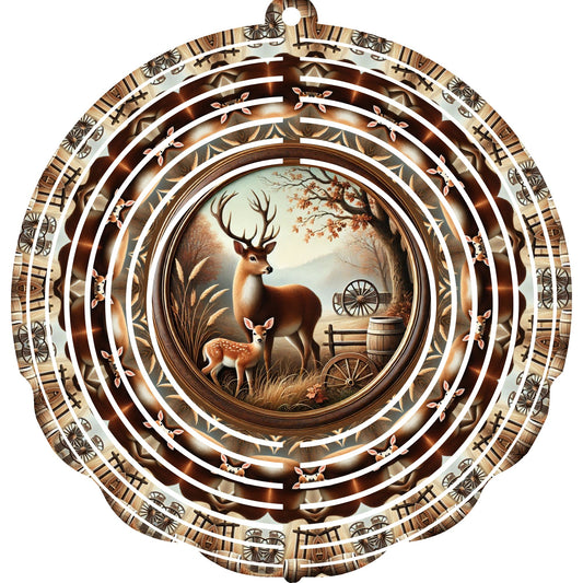 Wind Spinner with Jewel Strand Deer & Fawn Fall Foliage