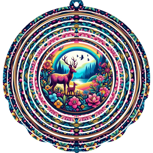 Wind Spinner with Jewel Strand Deer & Fawn Bright Colors