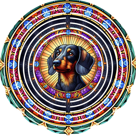 Wind Spinner with Jewel Strand Dog Dachshund Stained Glass