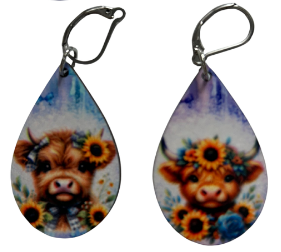 EARRINGS - HIGHLAND COW SUNFLOWERS