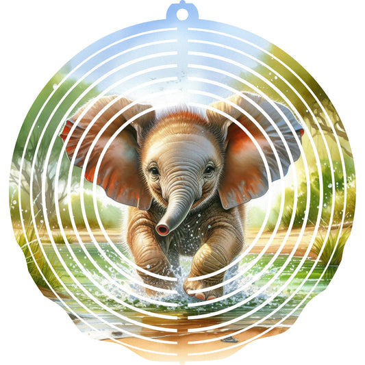 Wind Spinner with Jewel Strand Elephant Calf Runnning