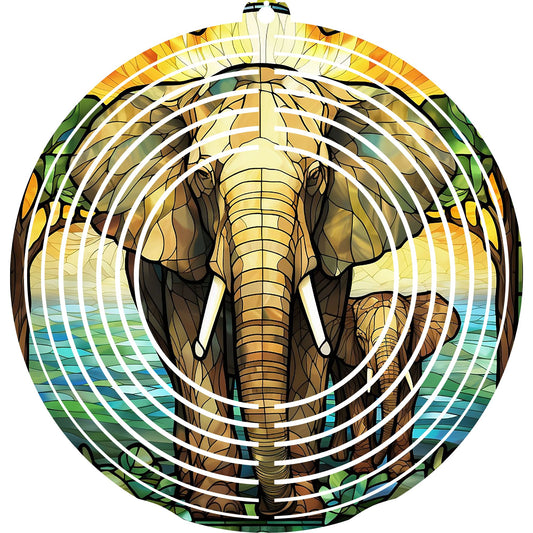Wind Spinner with Jewel Strand Elephant & Calf