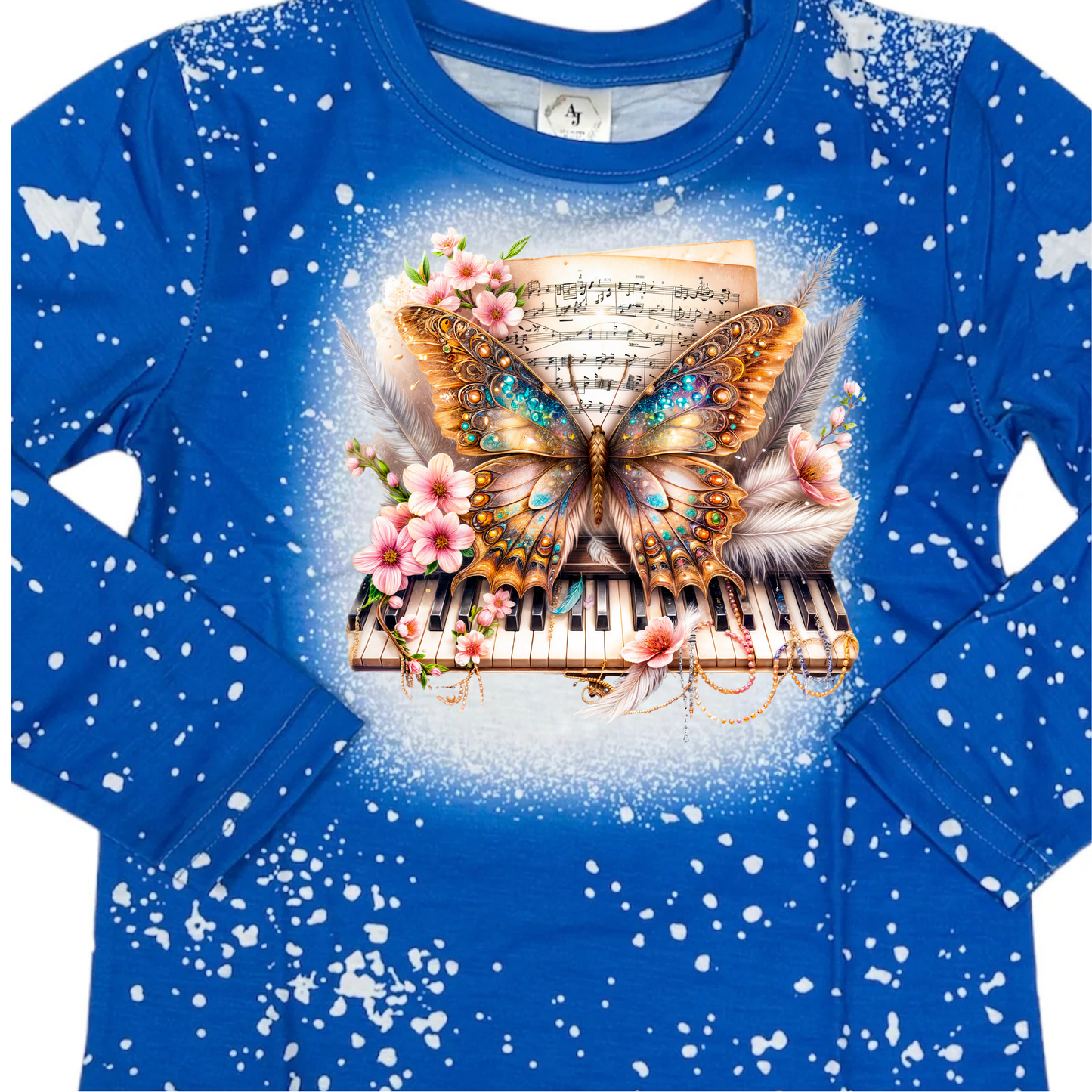LS Faux Bleached - BUTTERFLY & PIANO