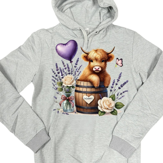 Hoodies Fleece Lined- VALENTINE HIGHLAND COW BARREL