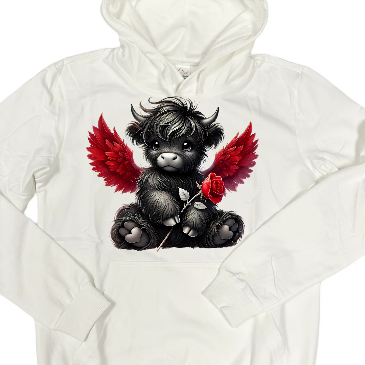 Hoodies Fleece Lined- VALENTINE HIGHLAND COW CUPID