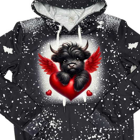 Faux Bleached/Pattern - VALENTINE HIGHLAND COW CUPID