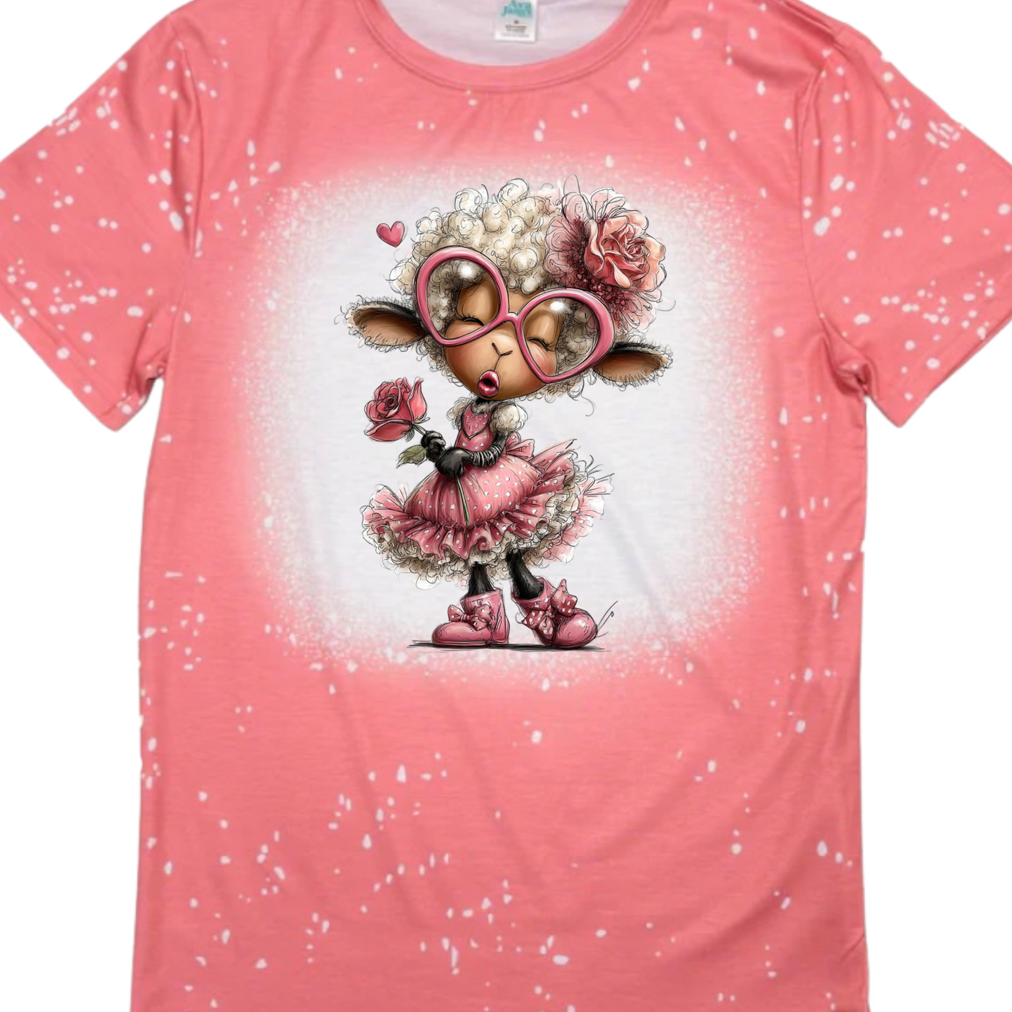 T-Shirts Faux Bleached - SHEEP HOLDING ROSE