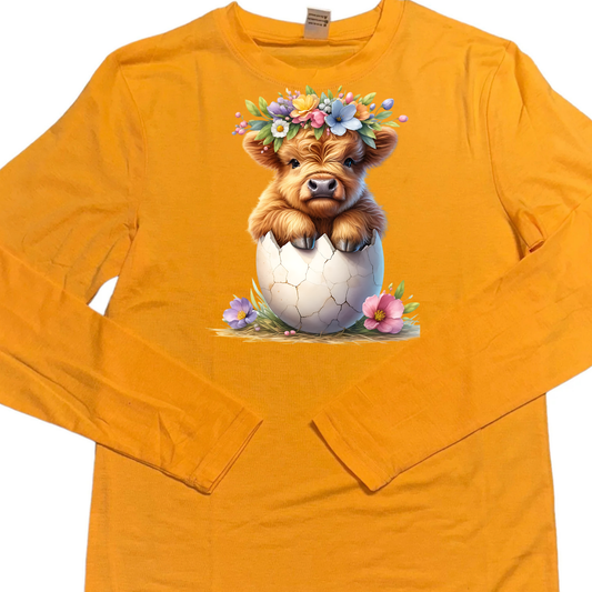 LONG SLEEVE - EASTER HIGHLAND COW EGG