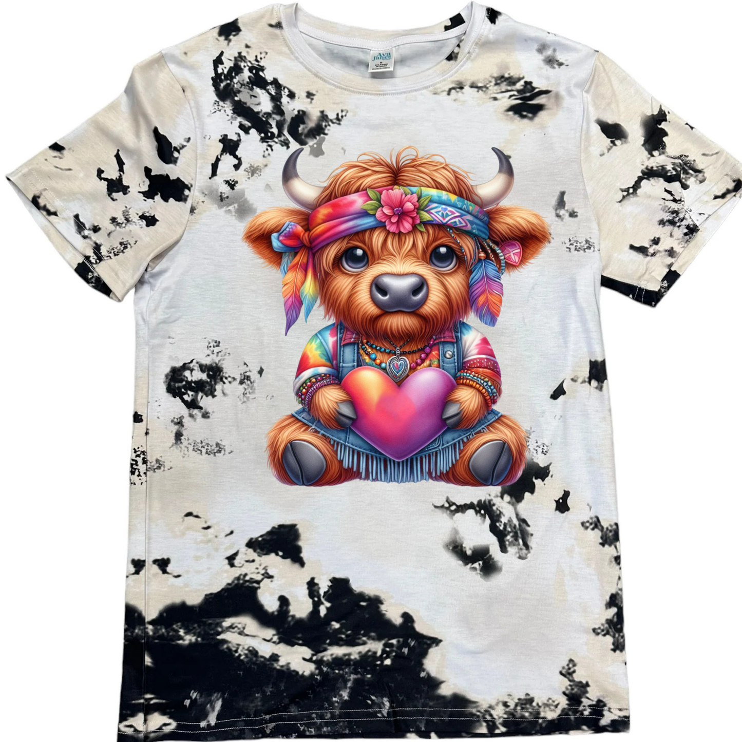 T-Shirts Faux Bleached Patterns - VALENTINE HIGHLAND COW HEART