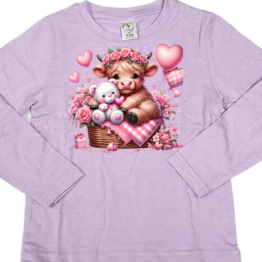 LONG SLEEVE - VALENTINE HIGHLAND COW BASKET