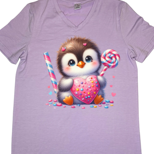 T-Shirts - WOMEN"S V-Neck - VALENTINE'S PENQUIN