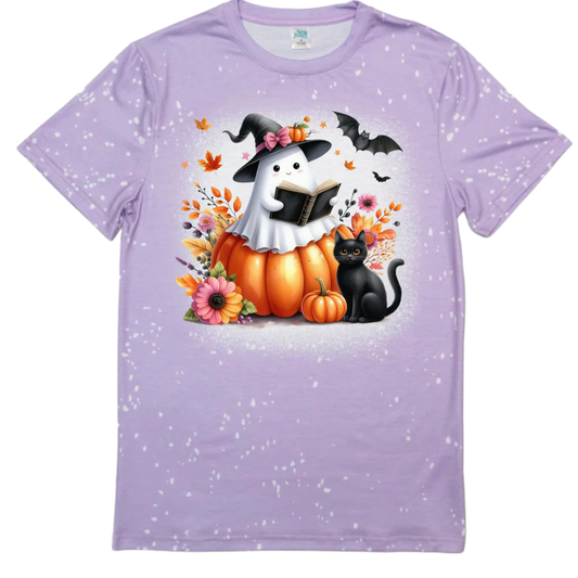 T-Shirts Faux Bleached - HALLOWEEN GHOST READING