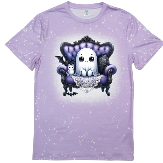 T-Shirts Faux Bleached - HALLOWEEN GHOST PURPLE CHAIR