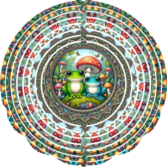 Wind Spinner with Jewel Strand Frog & Mushrooms