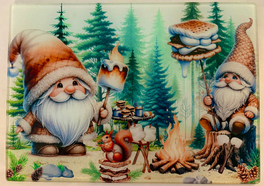 Tempered Glass Cutting Board Gnomes Smore Campfire