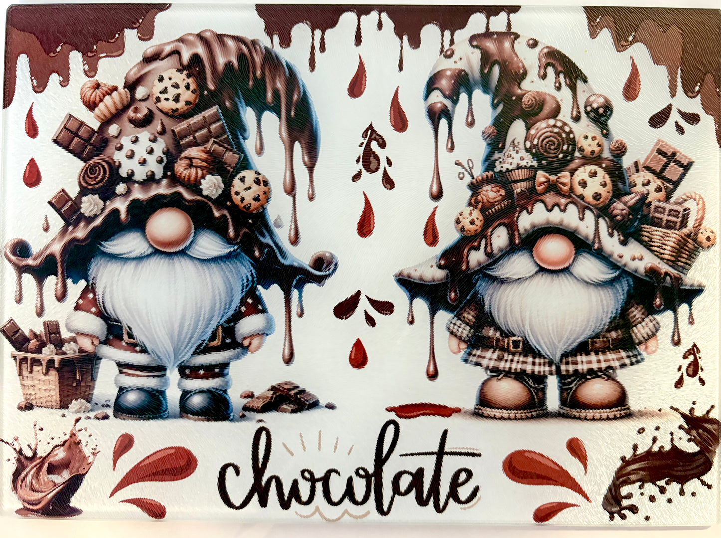 Tempered Glass Cutting Board Gnomes Chocolate Drizzle