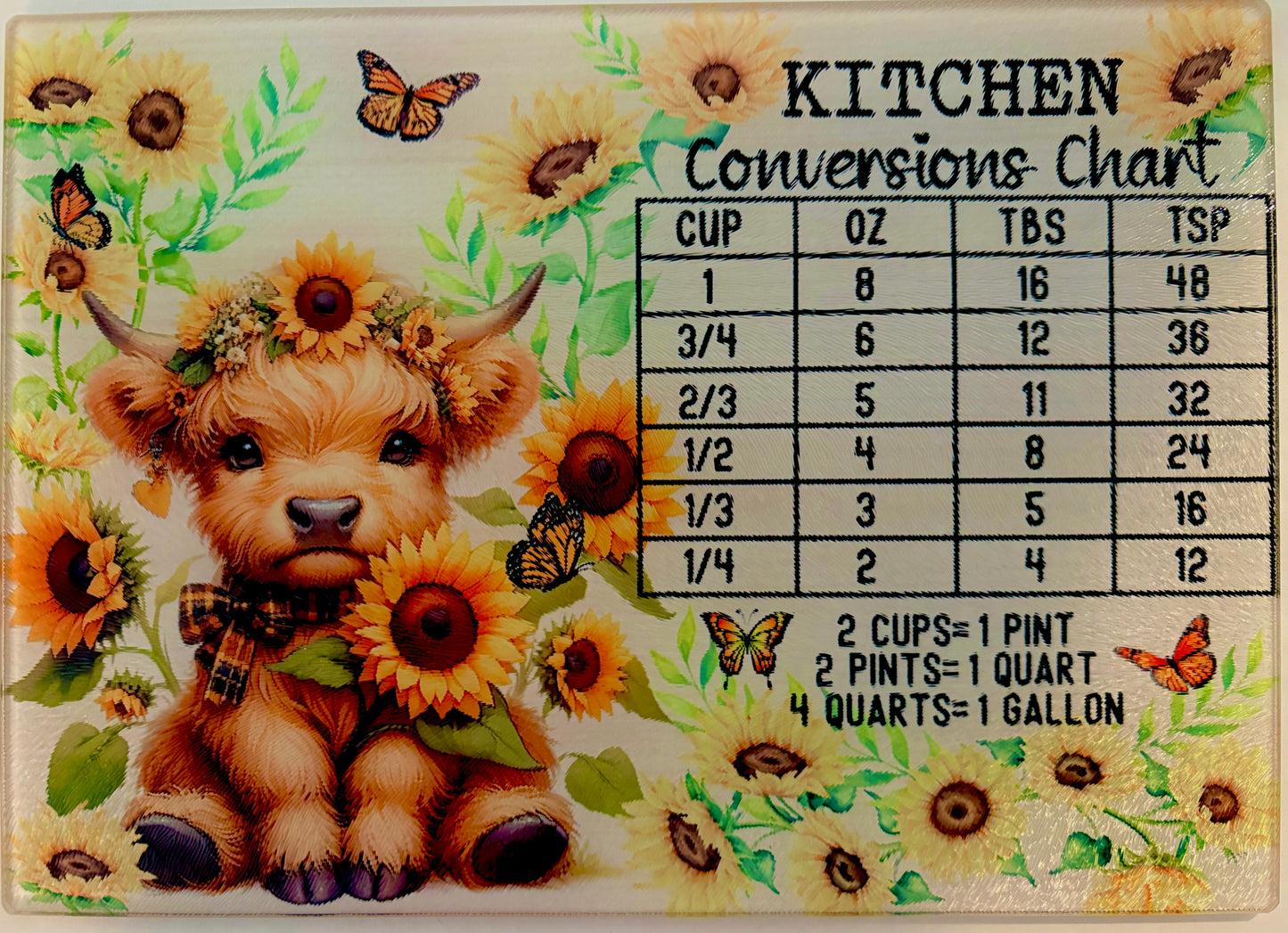 Tempered Glass Cutting Board Highland Cow Conversion Sunflowers