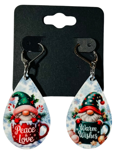 EARRINGS - CHRISTMAS GNOME PEACE LOVE