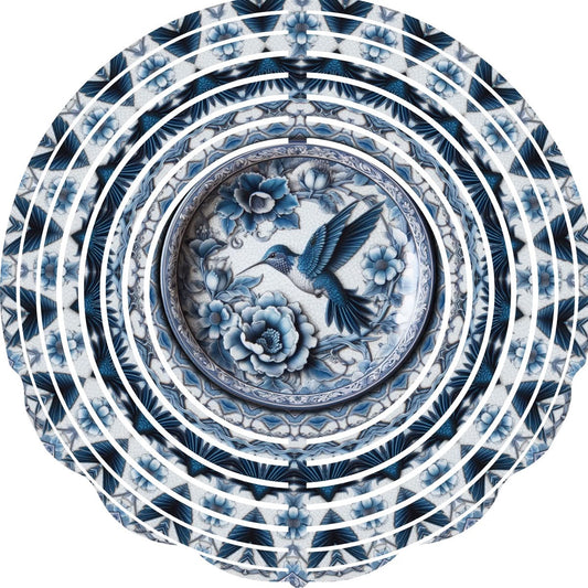 Wind Spinners with Jewel Strand Bird Hummingbird Blue White Floral