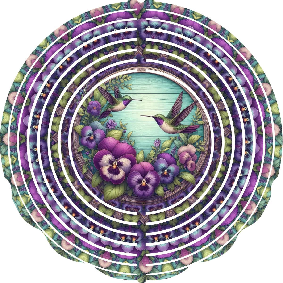 Wind Spinners with Jewel Strand Bird Hummingbird Teal Planks