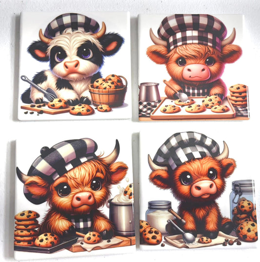 Coasters 4/pk - HIGHLAND COWS BAKING
