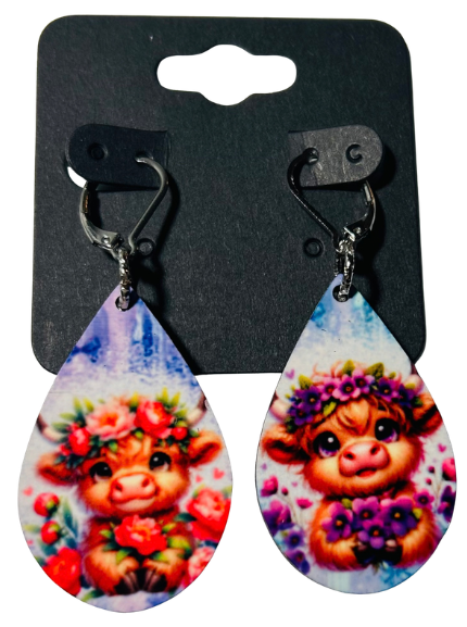 EARRINGS - HIGHLAND COW FLOWERS
