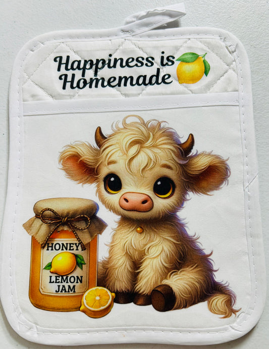 POT HOLDER - HIGHLAND COW HAPPINESS LEMON