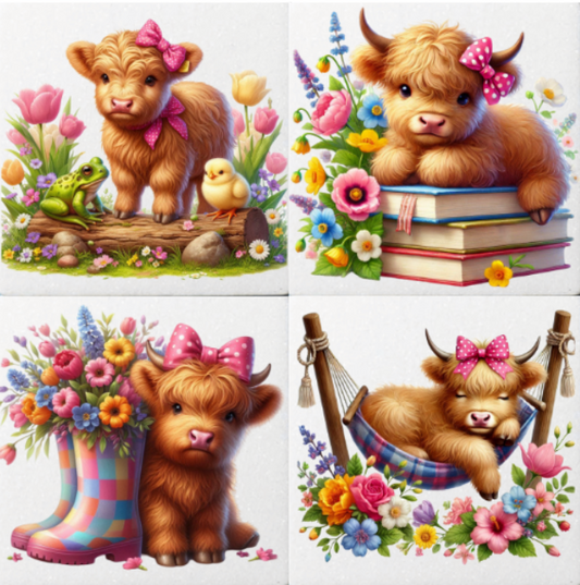 Coasters 4/pk - HIGHLAND COWS SPRING