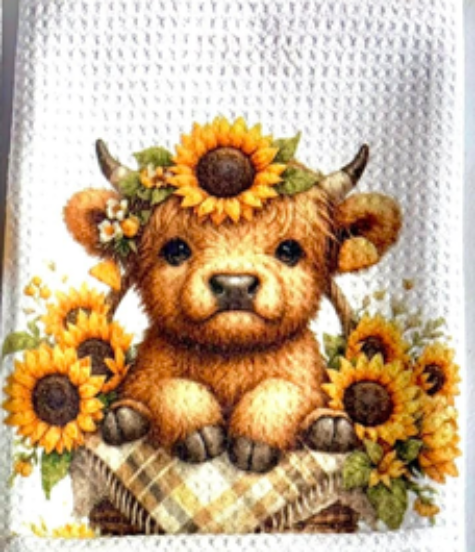 Towels -  Highland Cow Sunflowers/Flowers