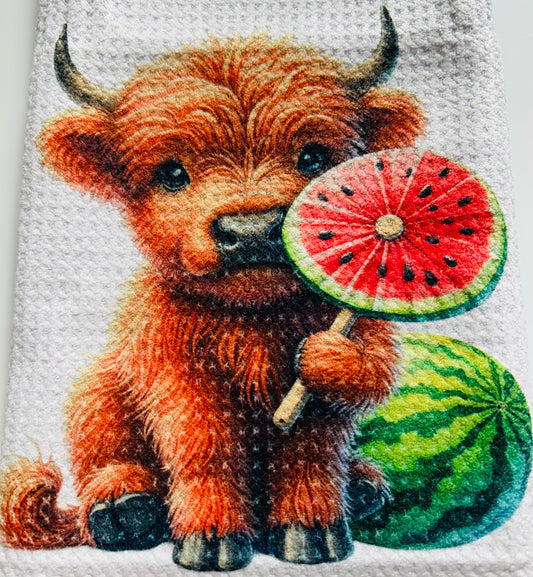 TOWELS - HIGHLAND COW FRUITS WATERMELON SUCKER