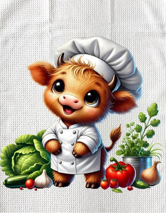 TOWELS - HIGHLAND COW CHEF VEGGIE