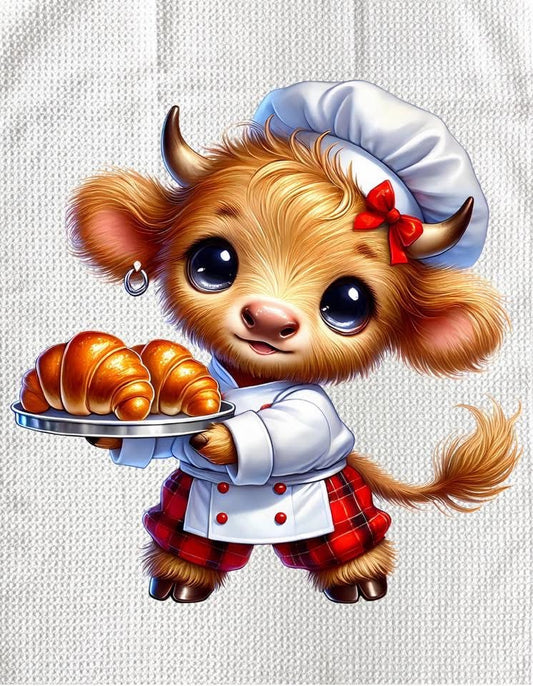 TOWELS - HIGHLAND COW BAKING CROISSANTS
