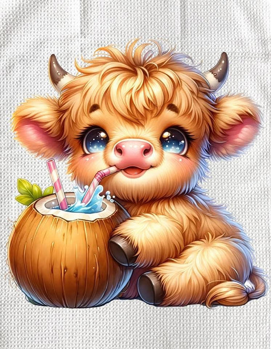 TOWELS - HIGHLAND COW FRUITS COCONUT DRINK