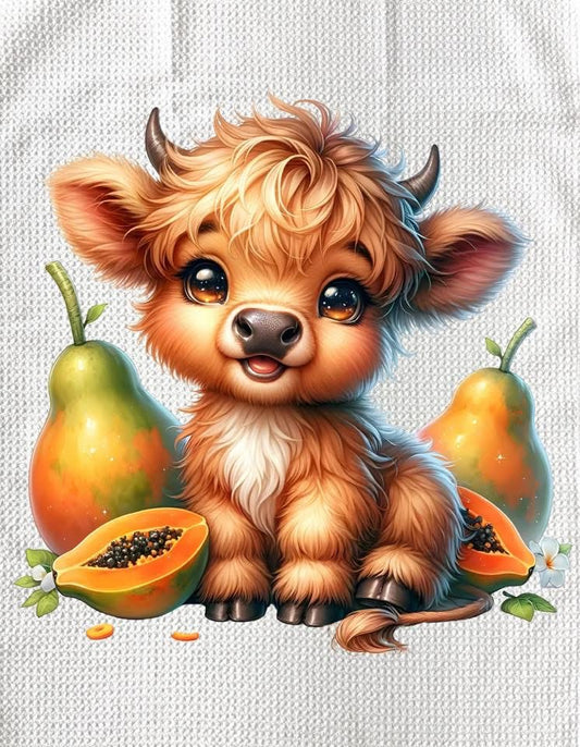 TOWELS - HIGHLAND COW FRUITS PAPAYA