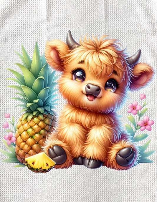 TOWELS - HIGHLAND COW FRUITS PINEAPPLE