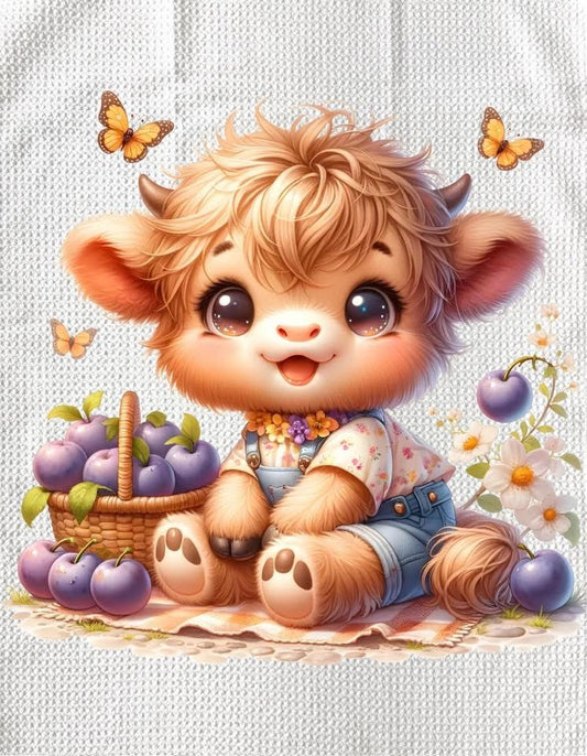 TOWELS - HIGHLAND COW FRUITS PLUMS