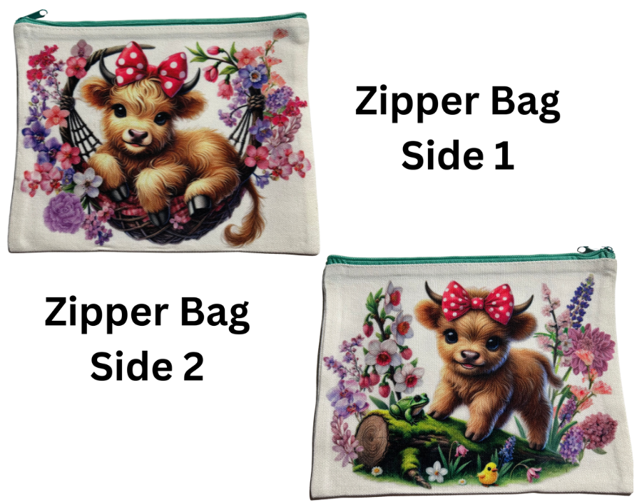 ZIPPER BAG - HIGHLAND COW FLORAL