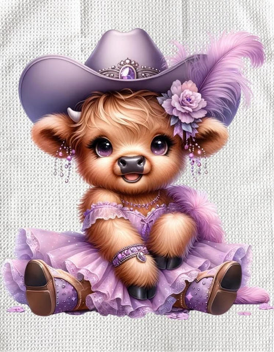 TOWELS - HIGHLAND COW HAT PURPLE