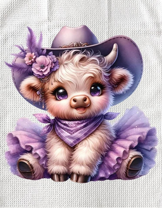 TOWELS - HIGHLAND COW HAT PURPLE BANDANNA