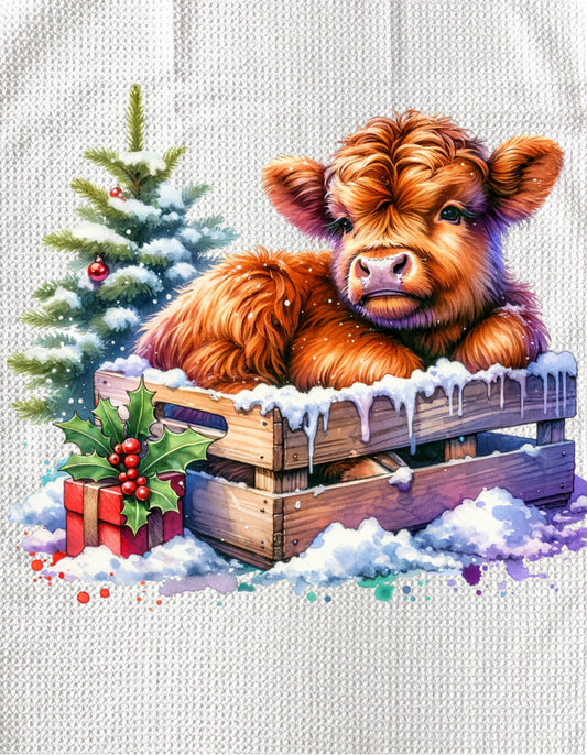 TOWELS - HIGHLAND COW CHRISTMAS CRATE