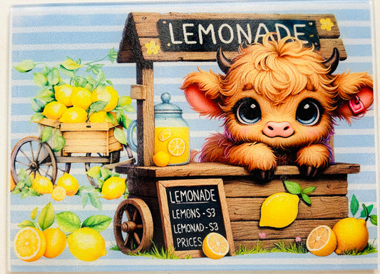 Tempered Glass Cutting Board Highland Cow Lemonade Stand