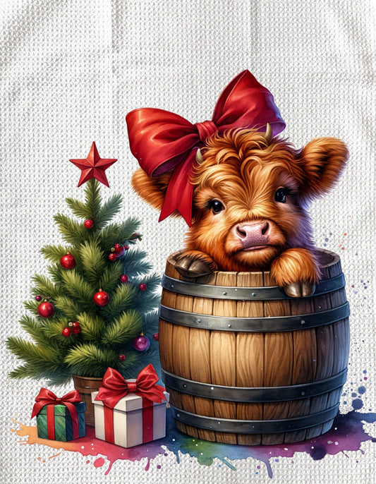TOWELS - HIGHLAND COW CHRISTMAS BARREL