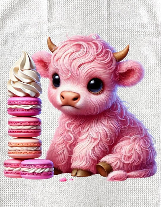 TOWELS - HIGHLAND COW SWEETS MACAROON PINK